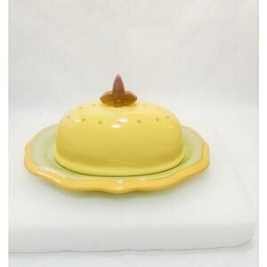 Vintage Pfaltzgraff Pistoulet over sized Butter Dish,Yellow and Green